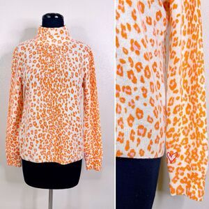 525 100% Cashmere Sweater Leopard Animal Print Medium Cheetah Pink Orange